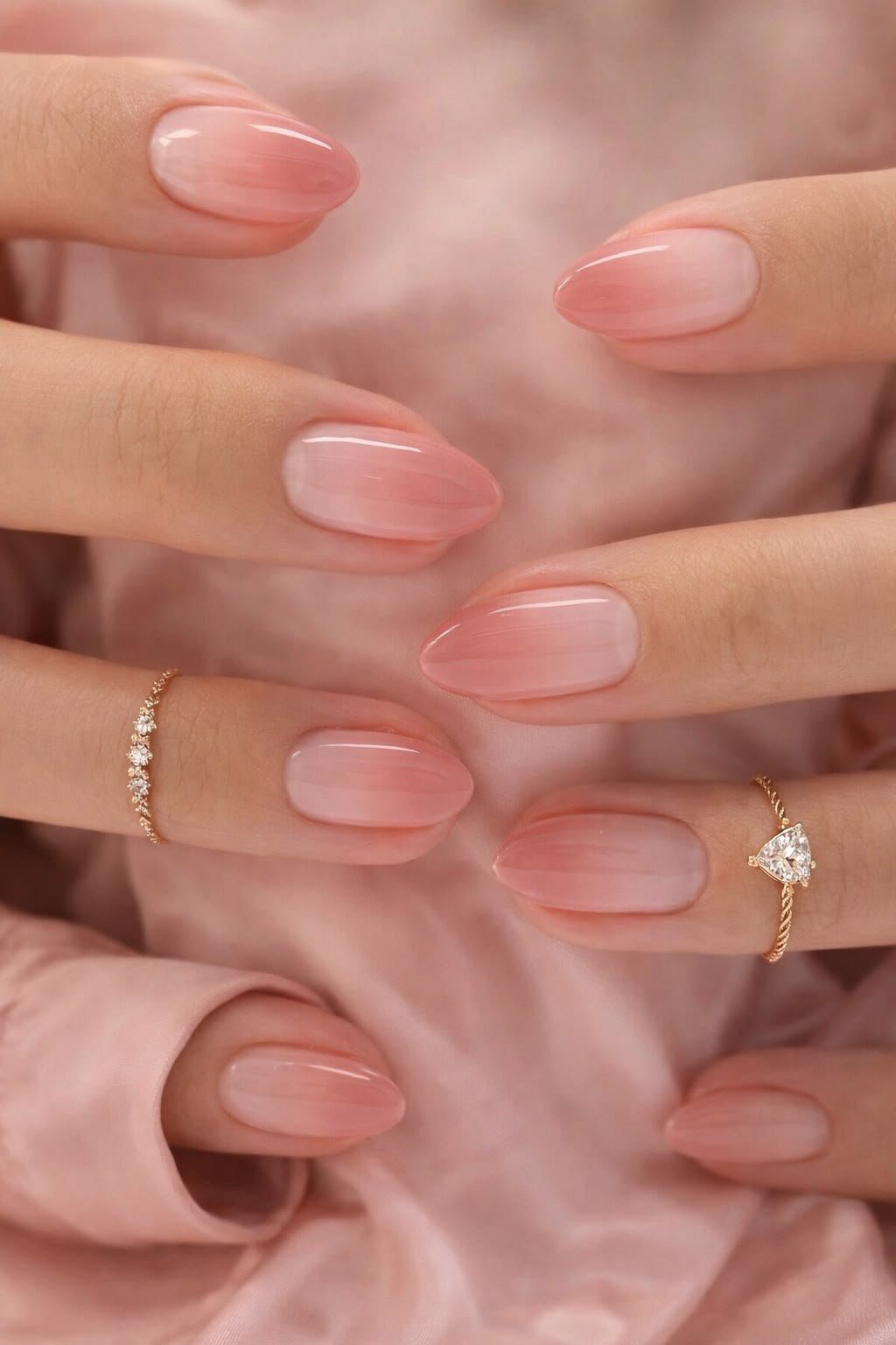 Anusha's soft pink gel overlay nails from The Salon Salvatore